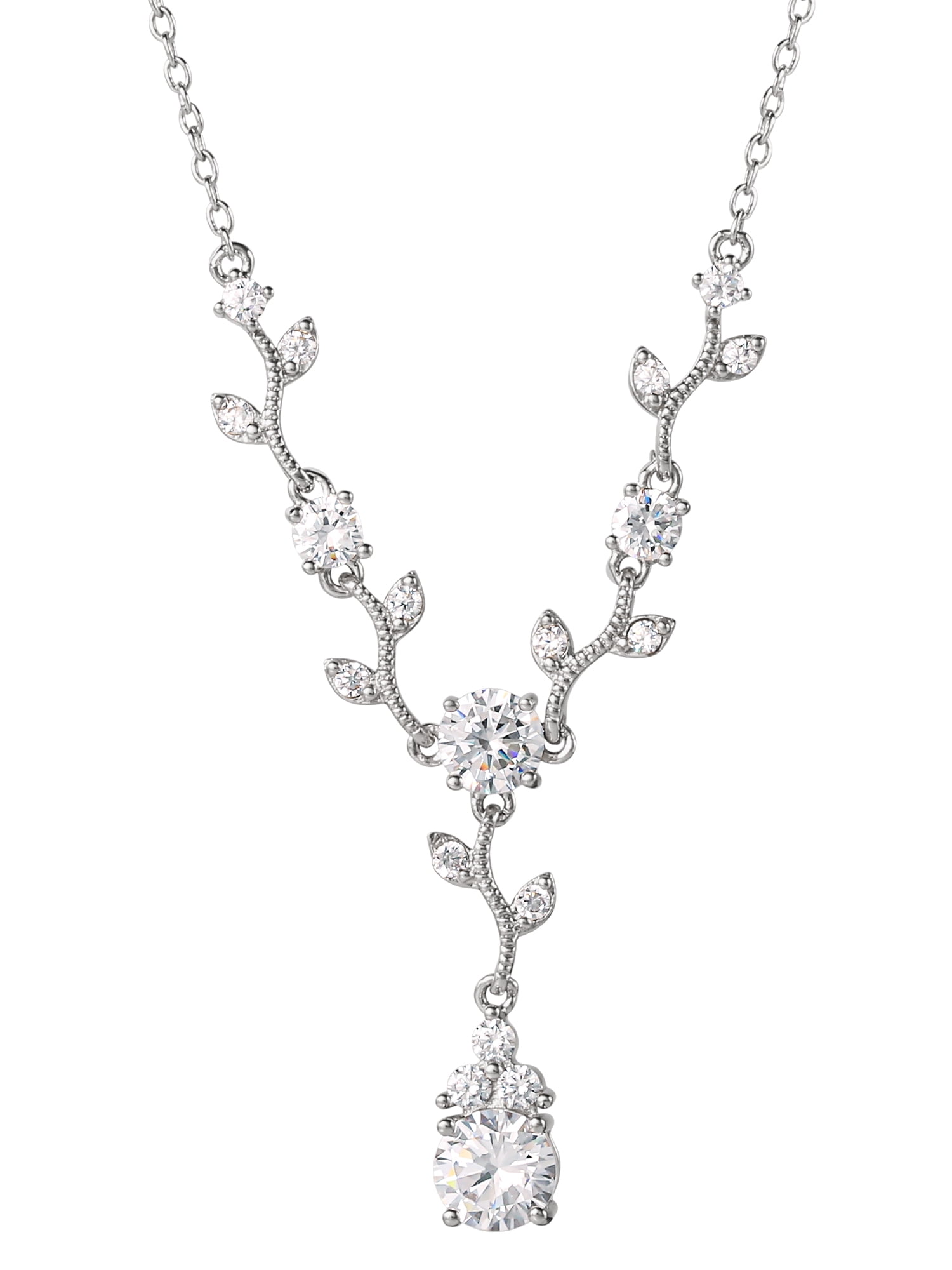 Believe by Brilliance Fine Silver Plated Cubic Zirconia Vine Pendant Necklace, 18'