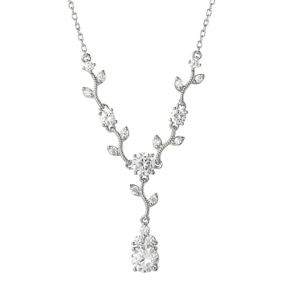 Believe by Brilliance Women's Fine Silver Plated Cubic Zirconia Vine Pendant Necklace, 18"
