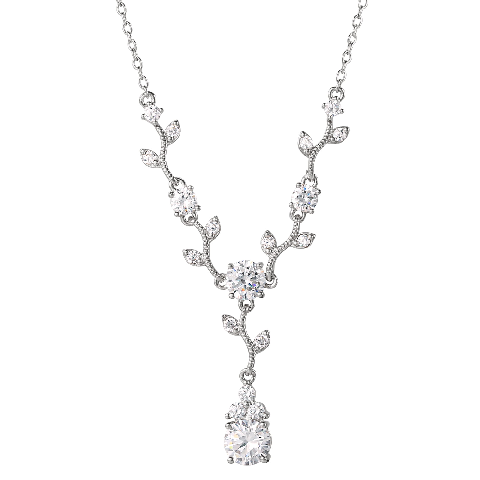 Believe by Brilliance Women's Fine Silver Plated Cubic Zirconia Vine Pendant Necklace, 18"