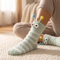thumbnail image 6 of Fabrcox Funny Cartoon Big Eyes Monster Slipper Socks, Thick Warm Winter Indoor Floor Socks, Cozy Casual Loungewear Socks for Sleep (Mint Green), 6 of 8