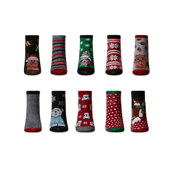 MeMoi Women's 10 Pair Pack Holiday Lowcut Socks - Womens - Female, 9-11, Black