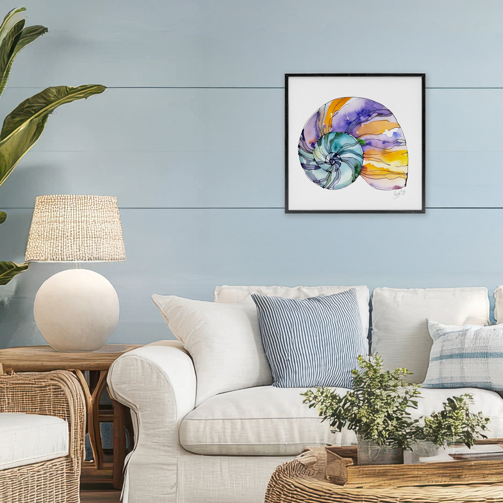 Stupell Industries Sunlit Striped Nautilus Black Framed Giclee Art, design by Shelly Craig