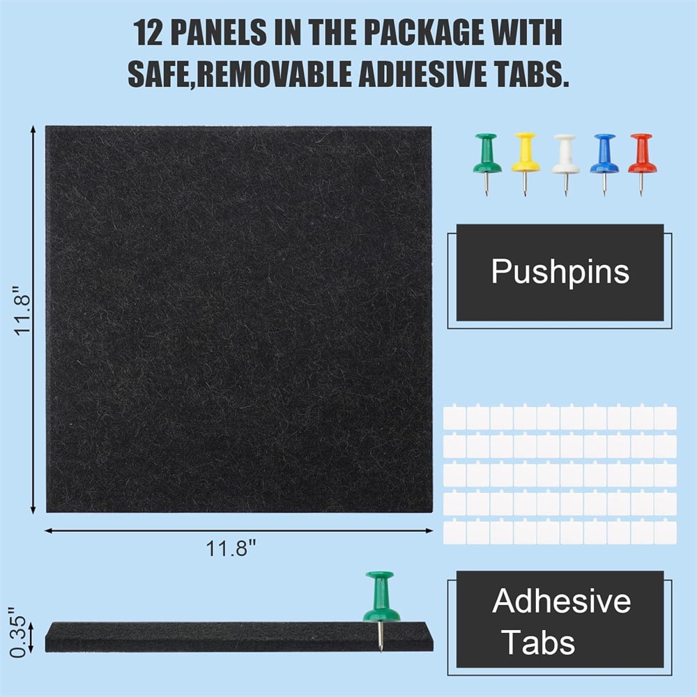 Yahome 12Pcs Large Cork Boards for Walls Cork Board 48 x 36 Inch ulletin Boards Alternative Cork Board for Office Home Classroom (Black)