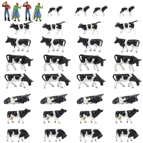 Farm Animals Figure Set,AN8704 36PCS 1:87 Well Painted Model Cows and Figures for HO Scale Model Train Scenery Layout Miniature Landscape New