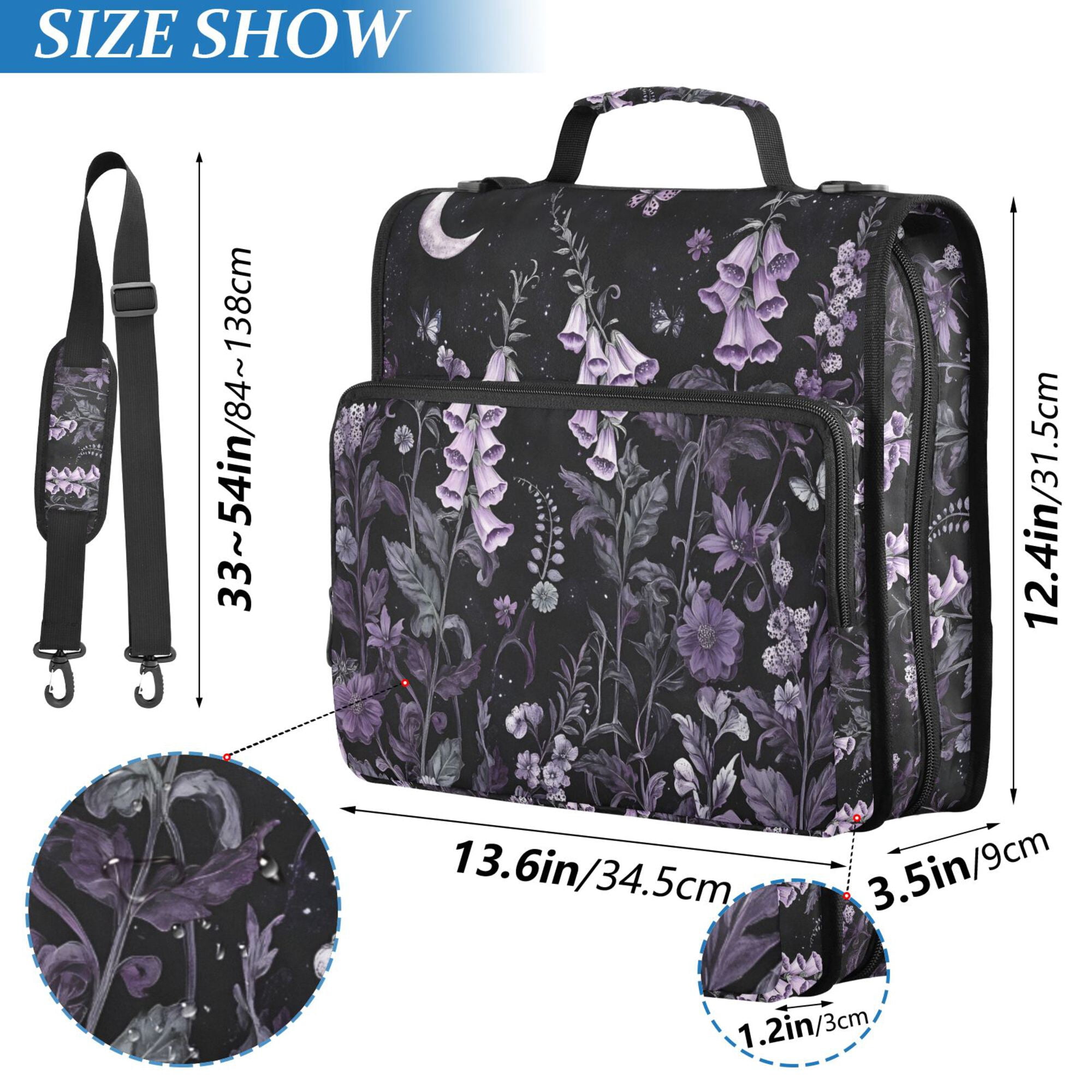 FORMRS Zipper Binder with Shoulder Strap 2-inch Ring 500 Sheet Capacity File Bag, Light Purple Flowers