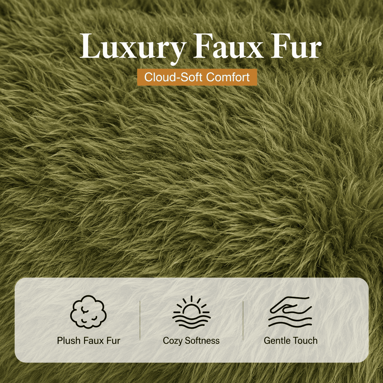 Aenkyo 84 Inch Plush Faux Fur Sofa, 25 Inch Deep Seat 3-Seater Couch with Ball Pillow, Green