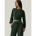 thumbnail image 4 of Women 2 Piece Outfits Sweatsuit Set Twist Front Cropped Sweatshirt Wide Leg Sweatpant Lounge Set Olive Green S, 4 of 8