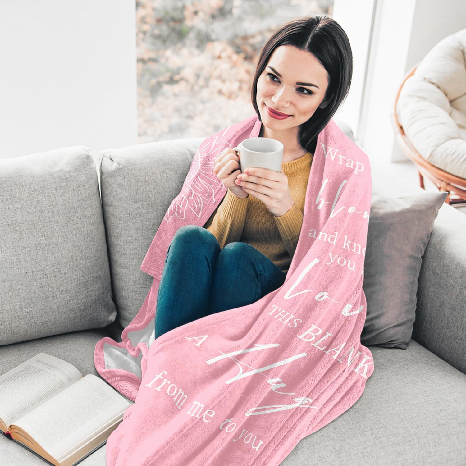 Get Well Gifts for Women After Surgery - Hug Blanket - Thinking of You Gift for Mom Friend Sister - Feel Better Inspirational Gifts for Women - Get Well Soon Gift - Purple Sunflower Blanket