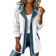 thumbnail image 2 of MaFYtyTPR Women Corduroy Jacket Patchwork Denim Long Sleeve Button Down Cardigan with Pockets Casual Fall Outerwear A-White L, 2 of 7
