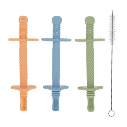 Nuby Sensory Silicone Tube Teethers for Infants, Pink, Purple, and Yellow, 3 Pack