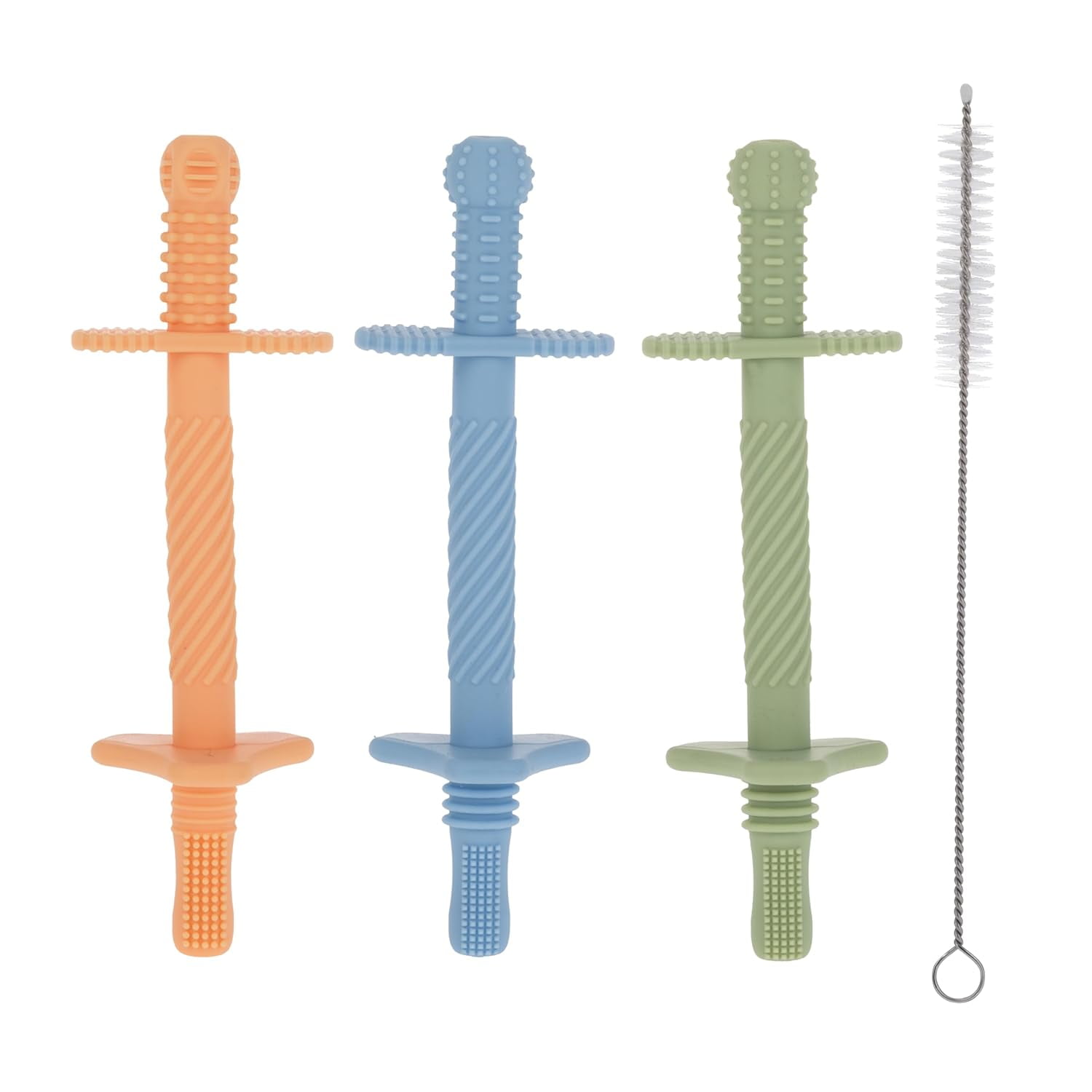 Nuby Silicone Tube Teether for Infants, Orange, Blue, and Green, 3 Count