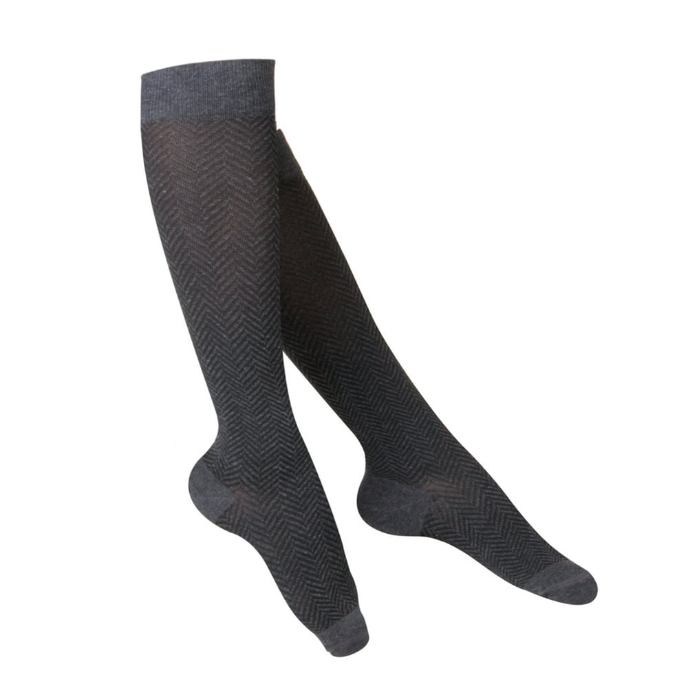 Touch Women's Knee High Compression Socks, 1520 mmHg, Charcoal Herringbone Pattern, Medium