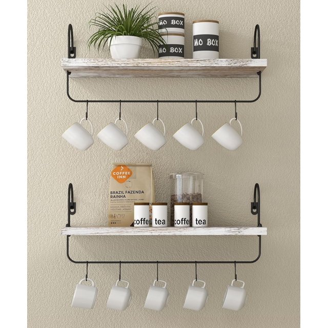 Soporte para taza de café, estante para barra de café con ganchos, organizador de tazas de montaje en pared, estantes para tazas, colgador para cápsulas de café, decoración de cocina de estilo