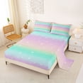 thumbnail image 2 of Erosebridal Pink Green Rainbow Bed Sheets, Cartoon Stars Sky King Sheets, 4pcs, 2 of 5