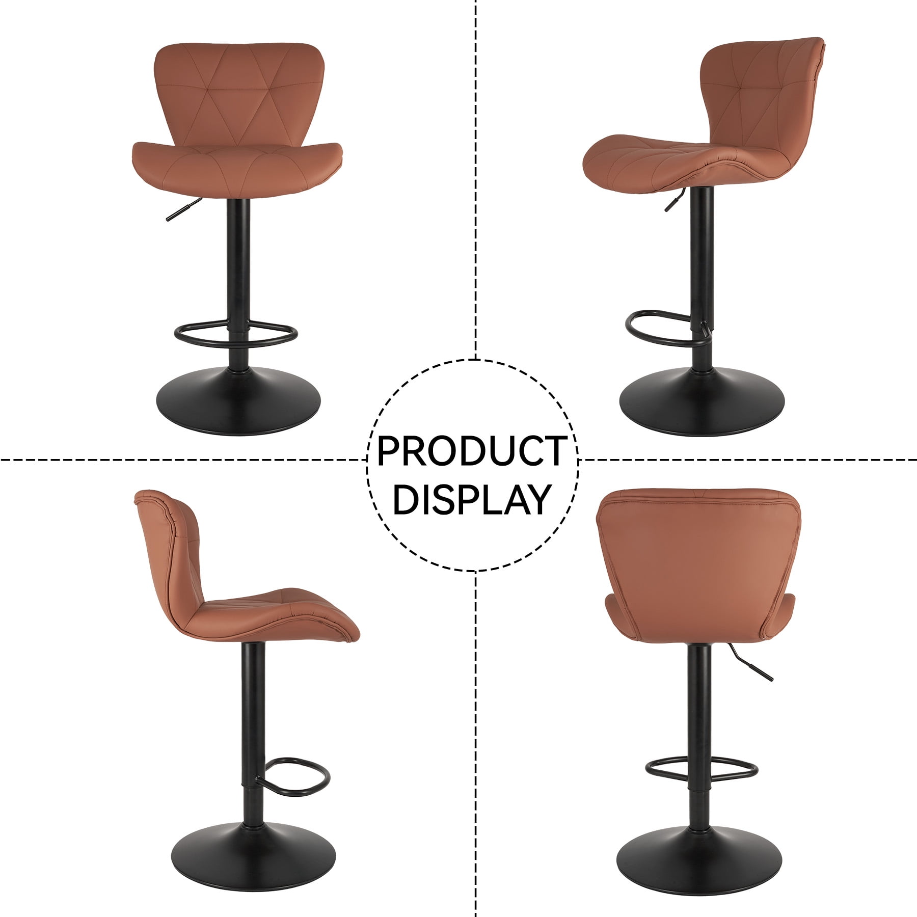 Hawsaiy Modern Bar Stools Set of 4, Adjustable Faux Leather Upholstered Swivel Bar Stools, Counter Height Bar Chairs with Back for Kitchen Island, Brown