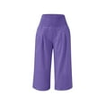 thumbnail image 7 of Mwjwdo Kids Capri Pants for Girls Casual Summer Cotton Linen Wide Leg Elastic Waist Lounge Pants with Pockets Purple 13 Years, 7 of 7