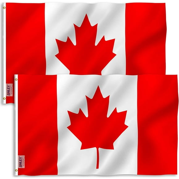 ANLEY Pack de 2 Mouche Brise 3x5 Pied Drapeau du Canada - Drapeaux Nationaux Canadiens Polyester