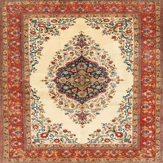 Ahgly Company Machine Washable Indoor Square Traditional Red Area Rugs, 6' Square