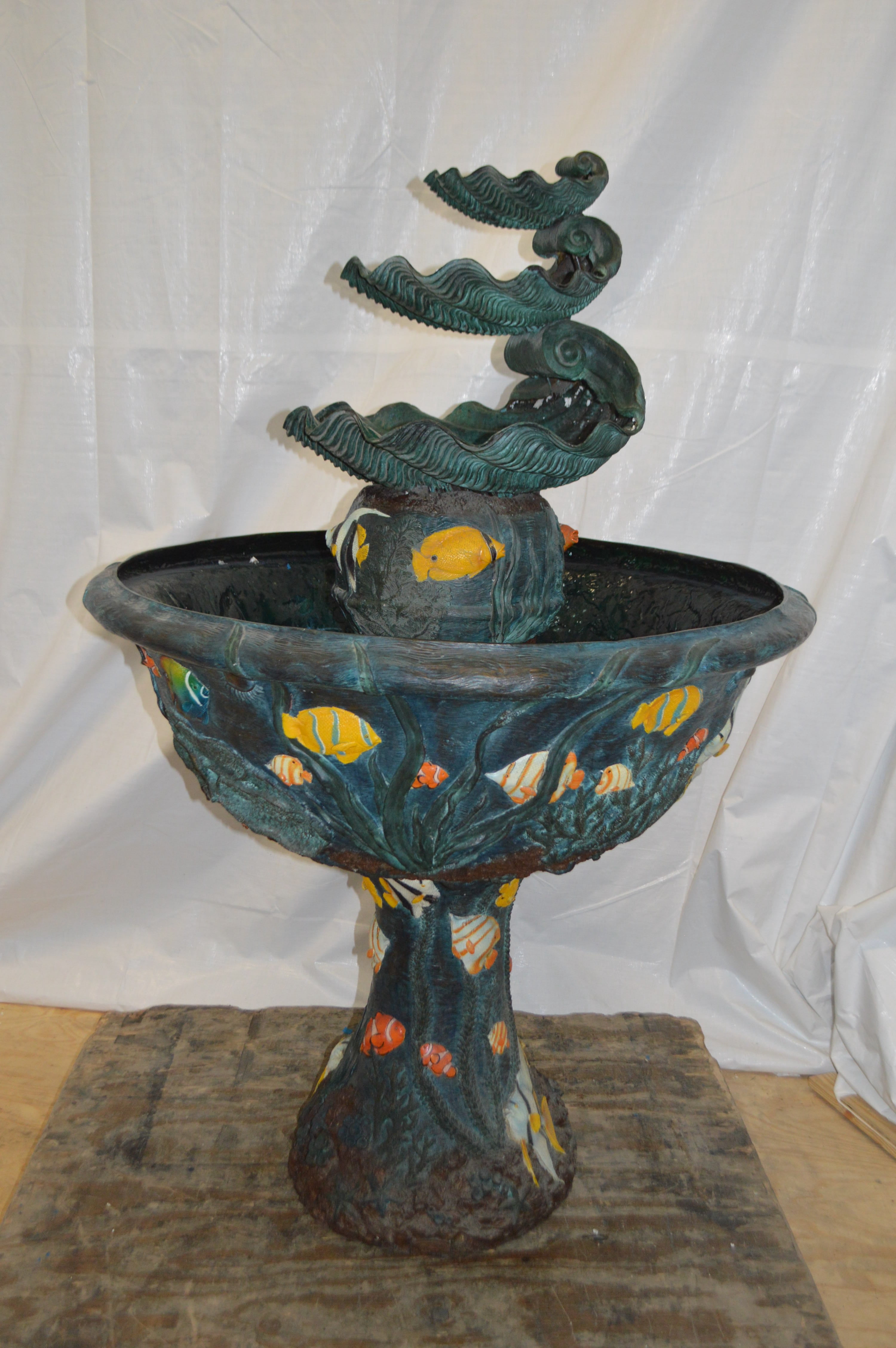 Nifao Three Tier Shell Bowl – Outdoor Bronze Fountain, Garden Water Feature, 43"L x 43"W x 63"H