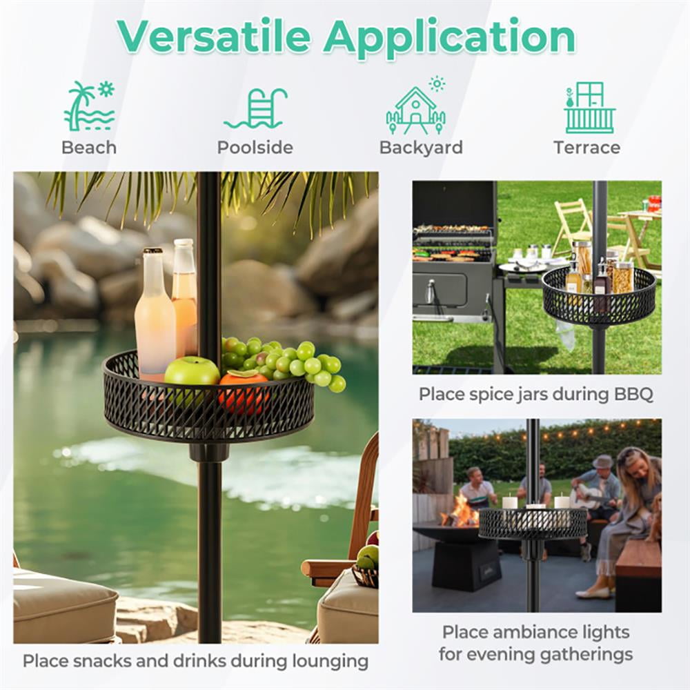 Aimee Lii Patio Umbrella Table Tray Adjustable with Storage and Umbrella Poles, Outdoor Umbrella Bases for Patio Pool Deck-Black