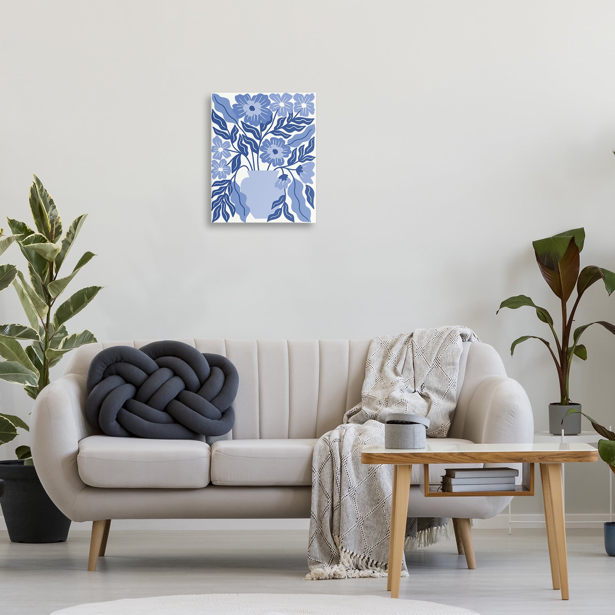 Stupell Industries Blue & White Flower Vase Plants & Flowers Painting Wrapped Canvas Art Print Wall Art, 16 x 20