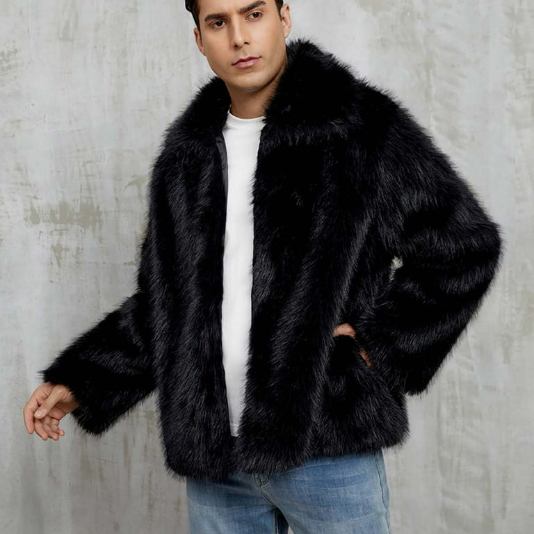 Xzbqbs Jackets for Men Faux Fur Coat Plush Warm Winter Thermal