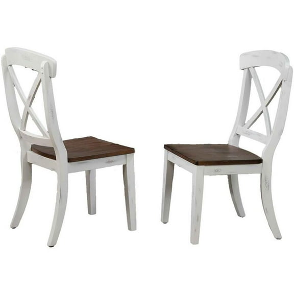 38.5" Wood Dining Chair in Cocoa/White (Set of 2)