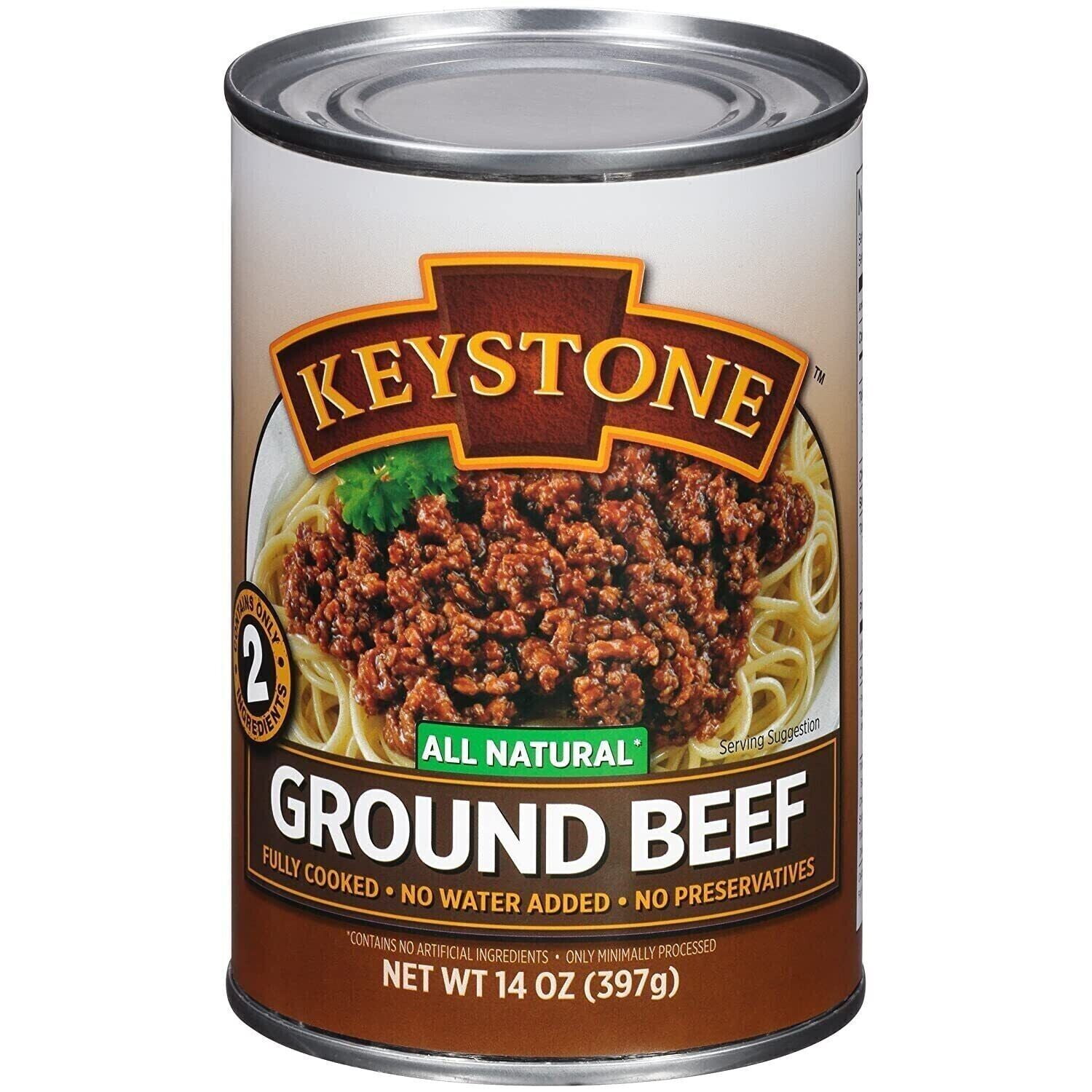 (24 Pack) Keystone All Natural Ground Beef 14 oz Can  Emergency Survival Food For Camping Hiking and Backpacking Ready to Eat- Pack of 24 Cans