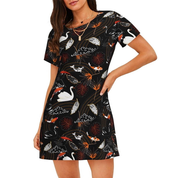 Disketp Animal Koi Fish para Camisón Corto de Manga Corta para Mujeres, Camisón Cómodo con Escote Redondo, Bonito y Confortable