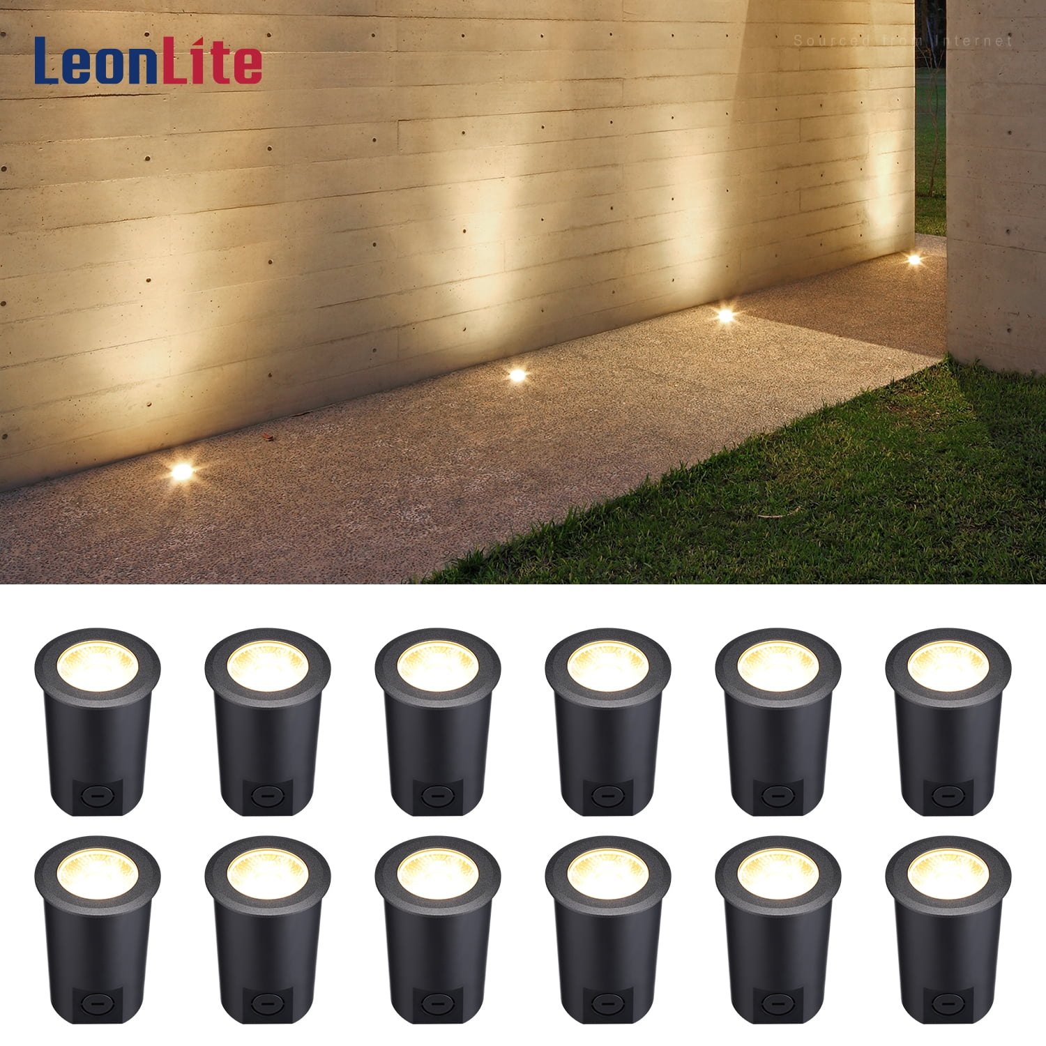 LEONLITE 12 Pack 7W LED Outdoor Well Light, 12-24V AC/DC In-Ground  Landscape Lighting, IP67 Waterproof Linkable Pathway Lights, 3000K Warm  White, for