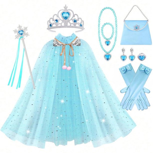 Conjunto de corona y anillo para niña, bolsa de varita mágica, capa y chal, tocado de princesa, accesorios para el cabello, regalos de vacaciones
