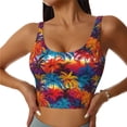 thumbnail image 2 of Haiem Colorful Hawaii Palms Pattern Womens Sports Bra - U Neck Padded Low Impact Yoga Bra Workout Crop Top Gym Moisture-Wicking Workout Vest -Large, 2 of 9
