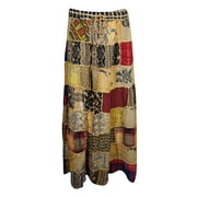 Mogul Indian Inspired Bohemian Gypsy Vintage Ethnic Patchwork Medley Retro GUJARATI Printed Rayon Long Skirts