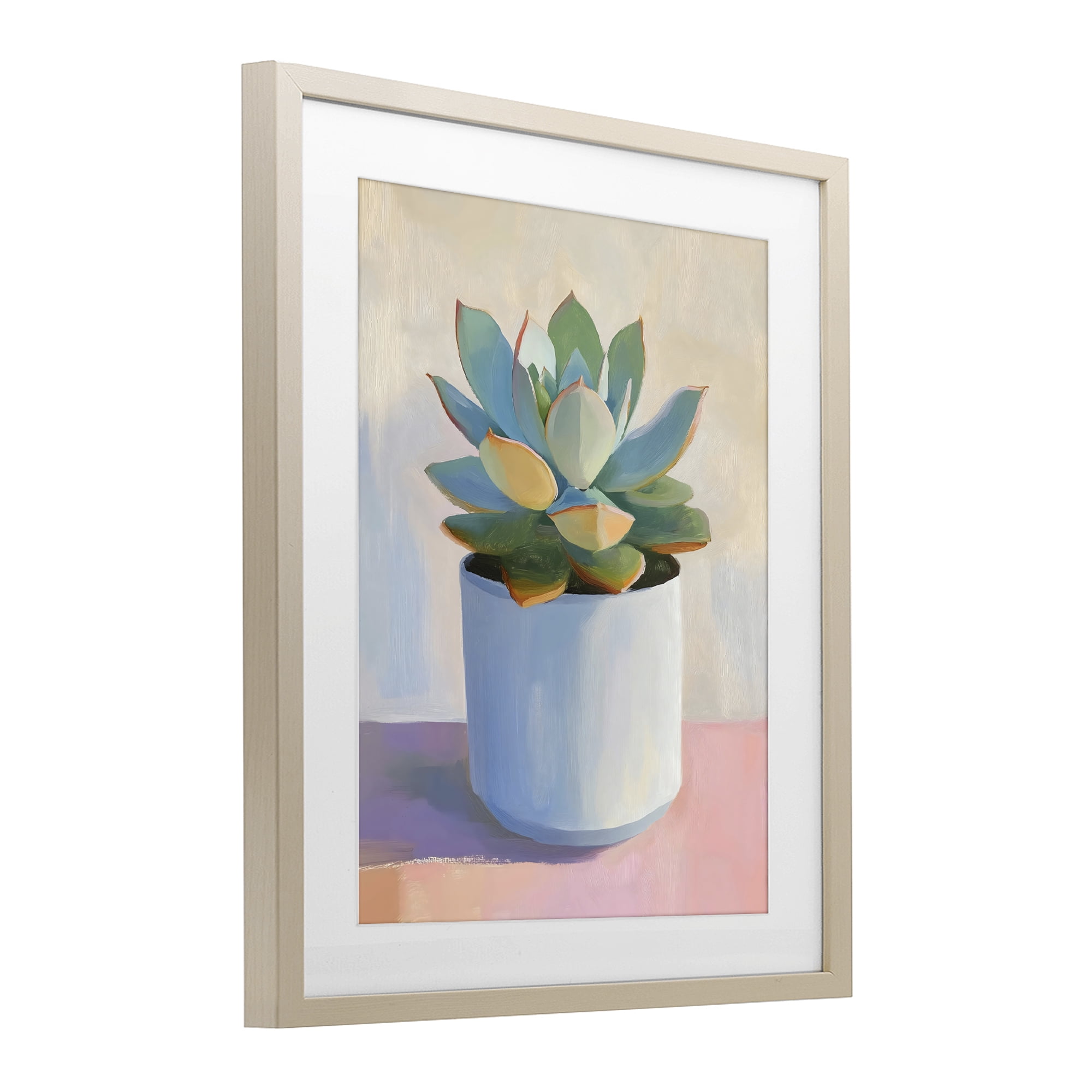 Stupell Industries Succulent Plant in White Pot Birch Framed Print Under Glass, design by The Prints Vibe