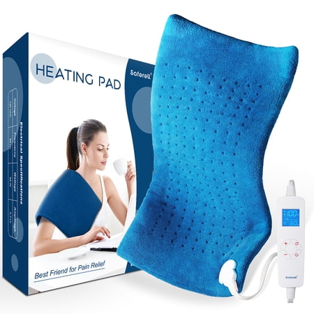 Mighty Rock Large Electric Heating Pad for Back Pain & Cramps - Fast-Heating, FDA Approved, 12"x24" with Ultra-Soft Moist/Dry Heat Therapy, 6 Temperature Settings & Auto Shut - off, Blue