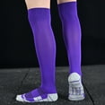thumbnail image 3 of Penkiiy Kids Soccer Socks Boys Girls Football Socks Cushioned Athletic Socks Youth Baseball Socks Striped Knee High Socks Purple, 3 of 3
