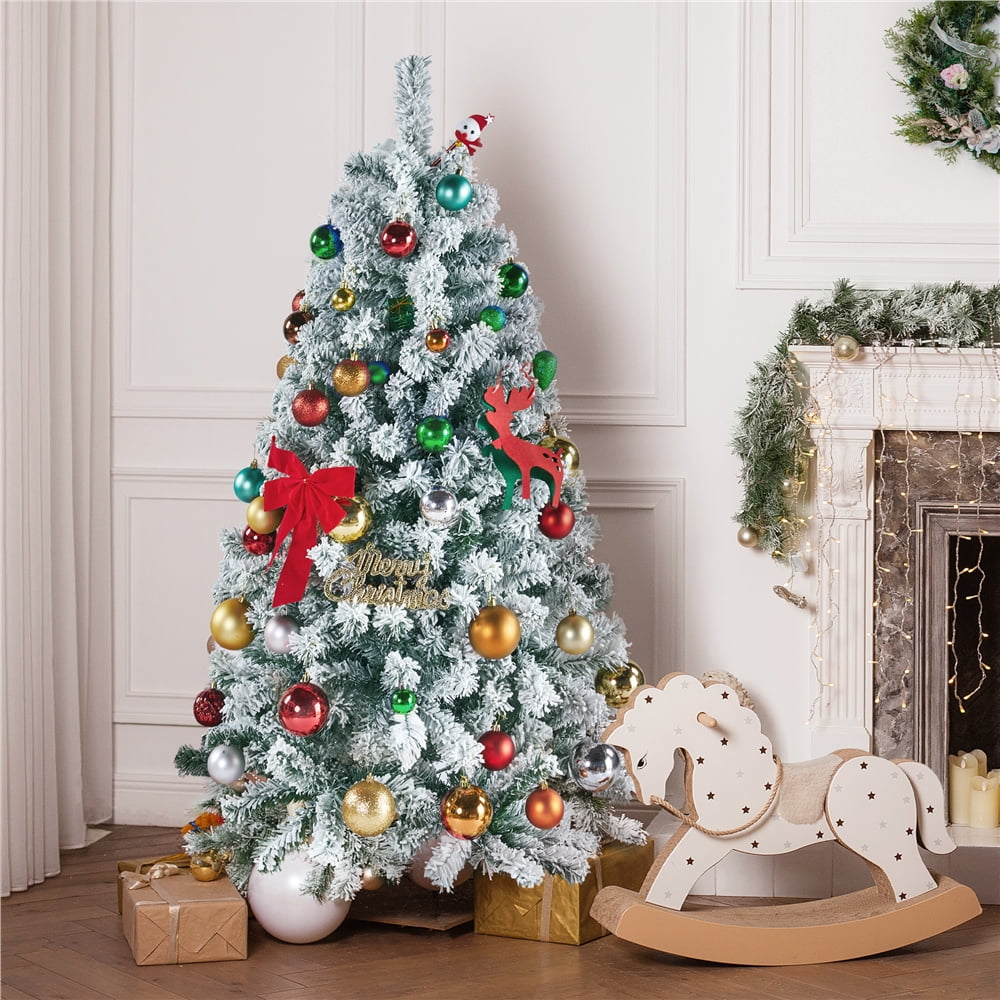 Easyfashion Green Flocked Spruce Snow Frosted Artificial Holiday Decorative Christmas Tree, with PVC Tips 4.5'