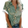 thumbnail image 2 of Fesfesfes T Shirt Women's Casual Lapel Blouse Short Sleeve Print Loose Shirt Tops Buttons Cardigan Ladies T Shirts Short Sleeve 5XL(US:18), 2 of 5