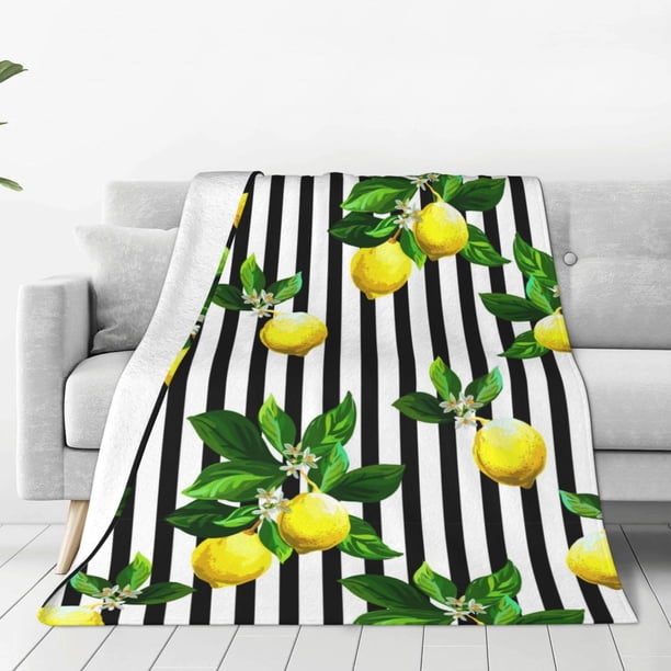 Balery Lemons on Striped Manta de Felpa Suave y Acogedora – Cobija de Franela Aterciopelada para Cama, Lavable y Cálida para Sofá, Mascotas, Transpirable-80"x60"