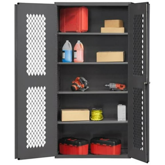 Durham EMDC-362472-4S-95 14 Gauge Flush Door Style Lockable Ventilated Cabinet with 4 Adjustable Shelves, Gray - 36 x 24 x 72 in.