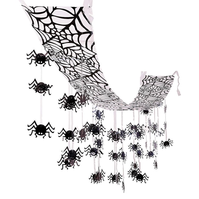 Decoración de Halloween Fun Express con forma de araña negra para colgar, 12 x 12 pies