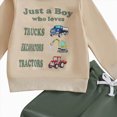 thumbnail image 4 of Xudanell Baby Toddler Boys Fall Clothing Set 2t 3t 4t 5t Letter just a boy who loves trucks excavator tractors Print Long Sleeve Round Neck Tops Drawstring Pocket Long Pants 2-Piece Outfits, 4 of 4