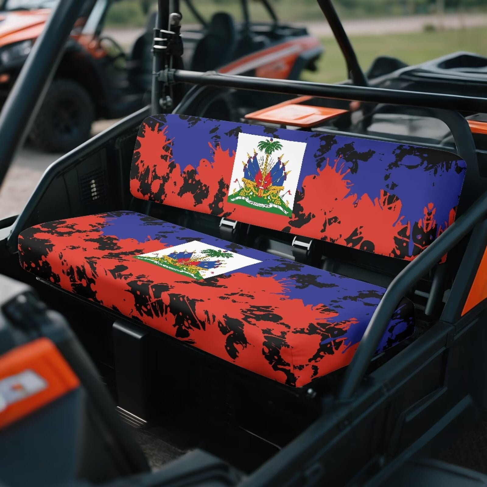 Uorisanigo UTV Front Bench Seat Cover Dustproof Polyester Fabric, Haitian Flag Print Mule Seat Cover for Kawasaki Mule 4010 4x4 SE 2016-2018 UTV Pioneer Seats Accessories
