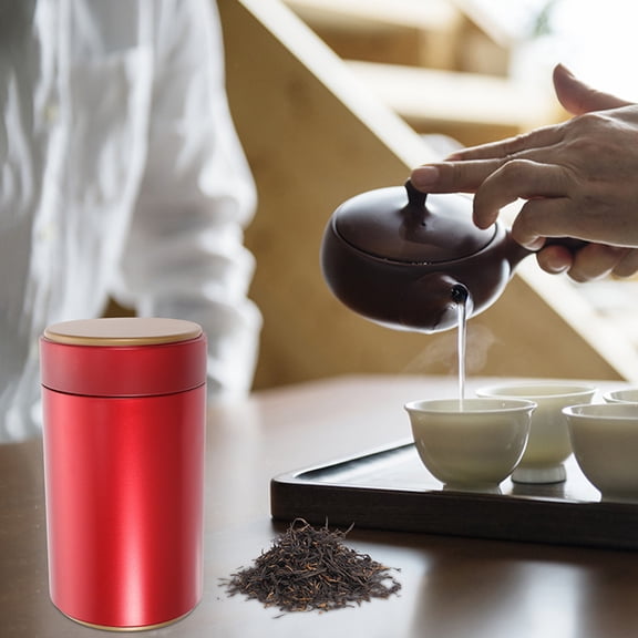 LABELEPH 6-Pack Red Round Tin Tea Canisters with Airtight Lids for Kitchen Storage, Organization, and Freshness