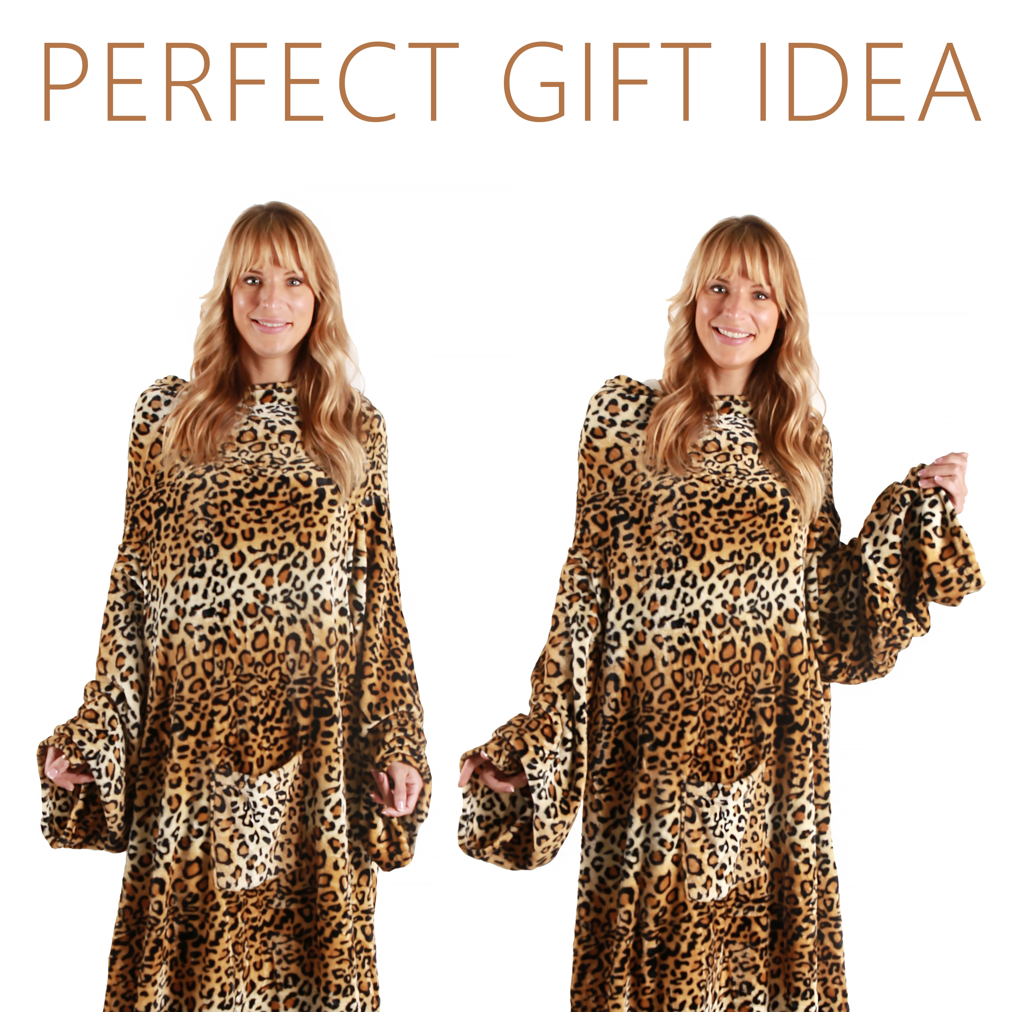 Tirrinia Wearable Fleece Blanket with Sleeves and Pocket for Women and Men, Super-Soft Microplush Full Body Robe for Lounge Couch, Cheetah, 51"" x 73""