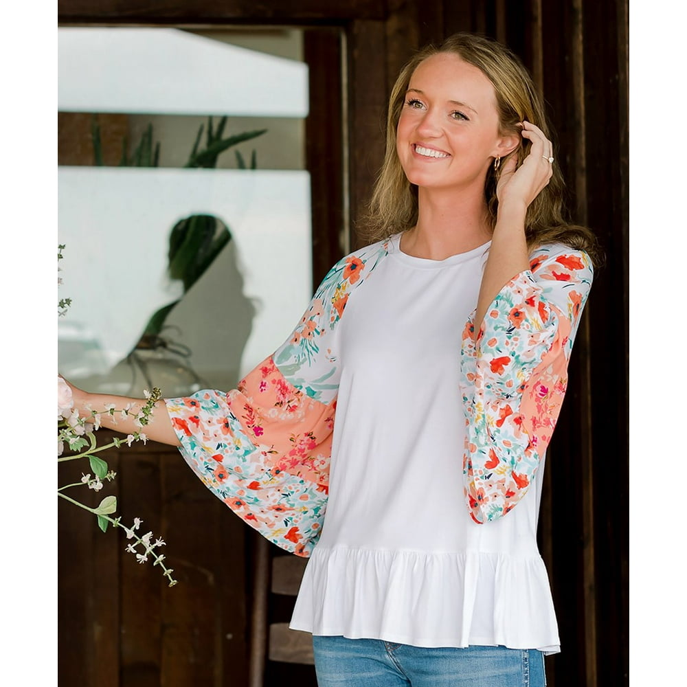 The Pioneer Woman The Pioneer Woman 3/4 Sleeve Raglan Mixed Print Blouse, Womens