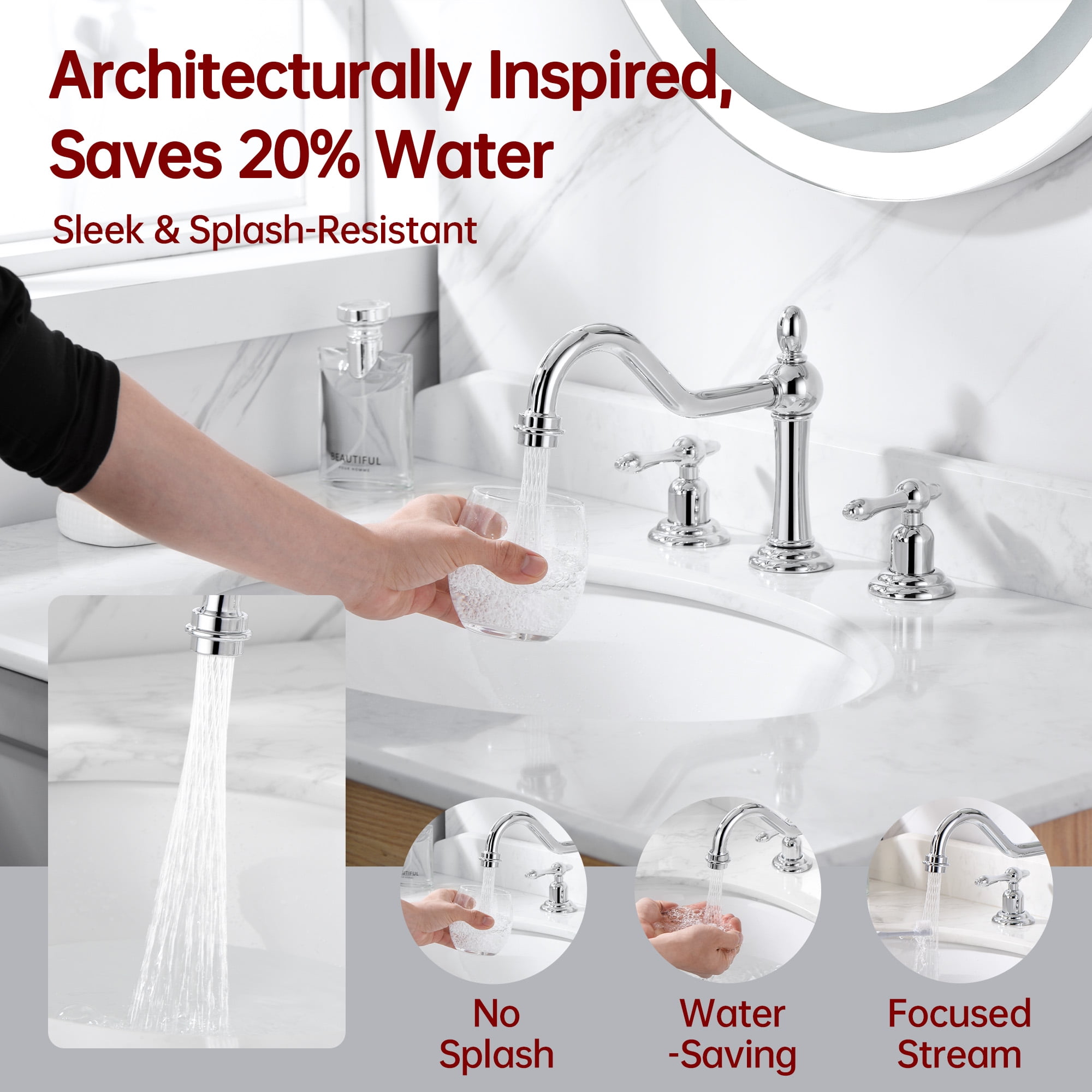 sumerain 8-Inch Widespread Bathroom Faucet with 3 Hole 2 Handle, Chrome & Water Supply Lines