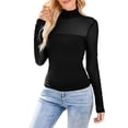 thumbnail image 5 of hlysgo Womens Mesh Sheer Long Sleeve Top Mock Turtle Neck Shirts Ruched Casual Going Out Blouses Black,L, 5 of 5