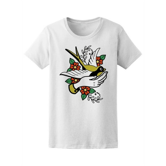 Cute Peace And Love Floral Bird T-Shirt Women -Image by Shutterstock, Female Large