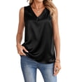 thumbnail image 2 of Women'S Silk Satin Tank Tops V Neck Casual Camisoles Sleeveless Business Work Blouses Dressy Summer Shirts Black XL, 2 of 8